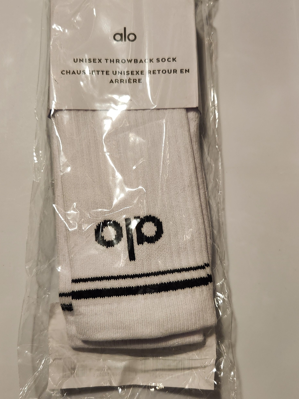 ALO Yoga White Athletic Crew Socks with Black Stripes